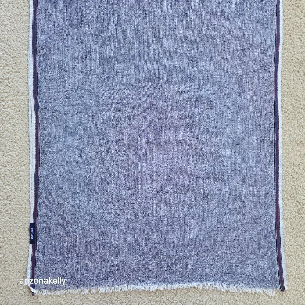 Aqua Wool Scarf With Ribbon Binding Navy Lightweight